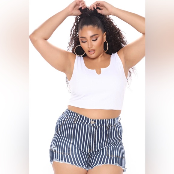 Fashion nova Blue striped shorts Stripe Denim Shorts - Dark Wash - Picture 8 of 9